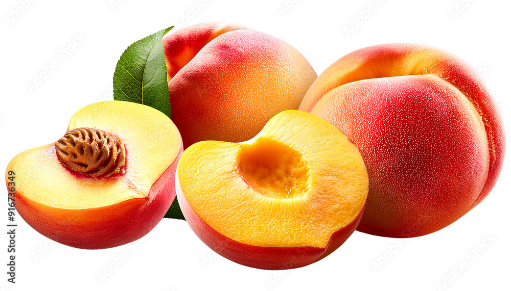 Fresh peach collection featuring whole and sliced fruits with vibrant colors and smooth textures, perfect for food photography. Fresh peach collection featuring whole and sliced fruits with vibrant colors and smooth textures, perfect for food photography.