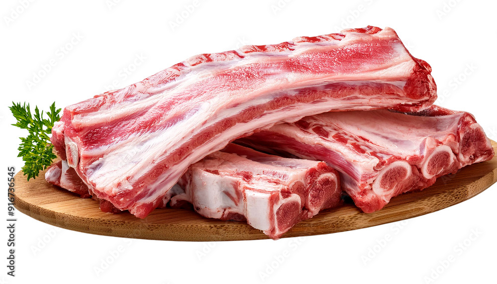 Fresh pork ribs on a wooden plate, ideal for grilling, barbecuing, or slow cooking. Perfect for delicious savory dishes. Fresh pork ribs on a wooden plate, ideal for grilling, barbecuing, or slow cooking. Perfect for delicious savory dishes.