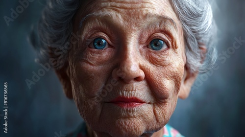 Close-Up Portrait of an Elderly Woman with Blue Eyes