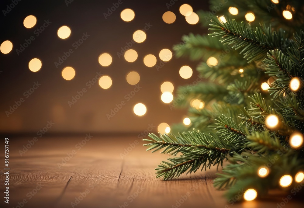 christmas fir branches with bokeh lights, ai christmas fir branches with bokeh lights, ai