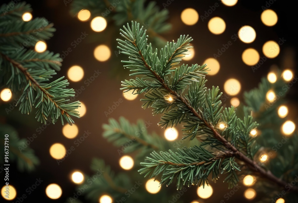 christmas fir branches with bokeh lights, ai christmas fir branches with bokeh lights, ai