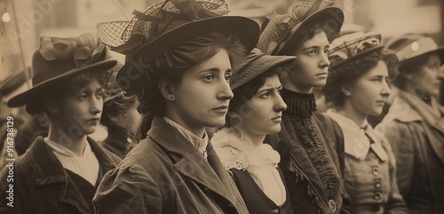 Wallpaper Mural Vintage photo of women in hats. A vintage photograph depicting a row of women in stylish hats, captured in a candid moment from the past. Torontodigital.ca