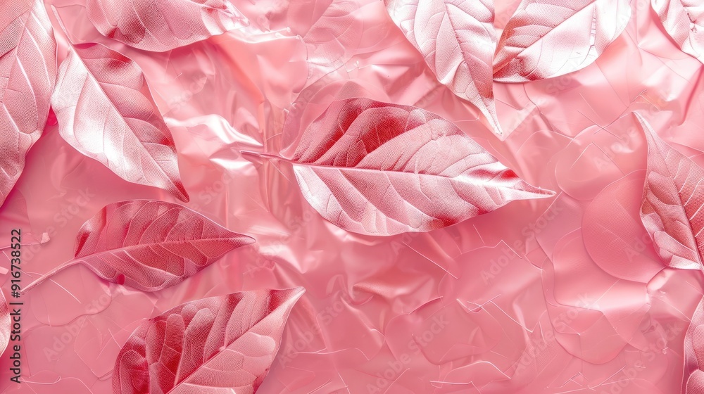 Fototapeta premium Plain Background with Pink Metallic Leaf