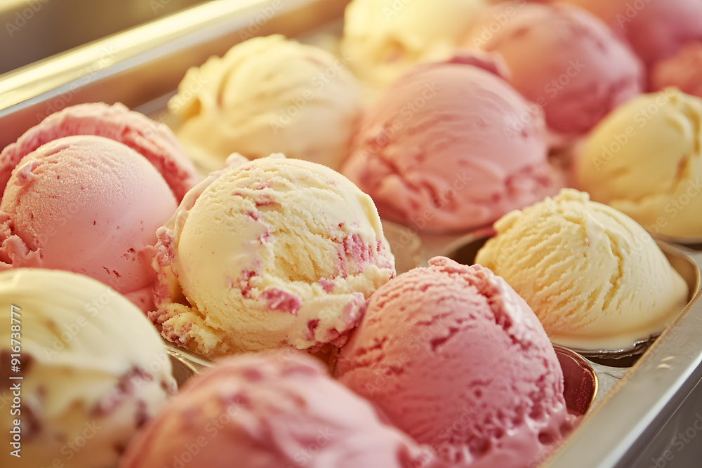 Gourmet summer dessert ice cream. Ice cream scoop on waffle cone commercial advertising photo Gourmet summer dessert ice cream. Ice cream scoop on waffle cone commercial advertising photo