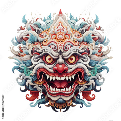 A colorful, stylized face with a red nose and mouth