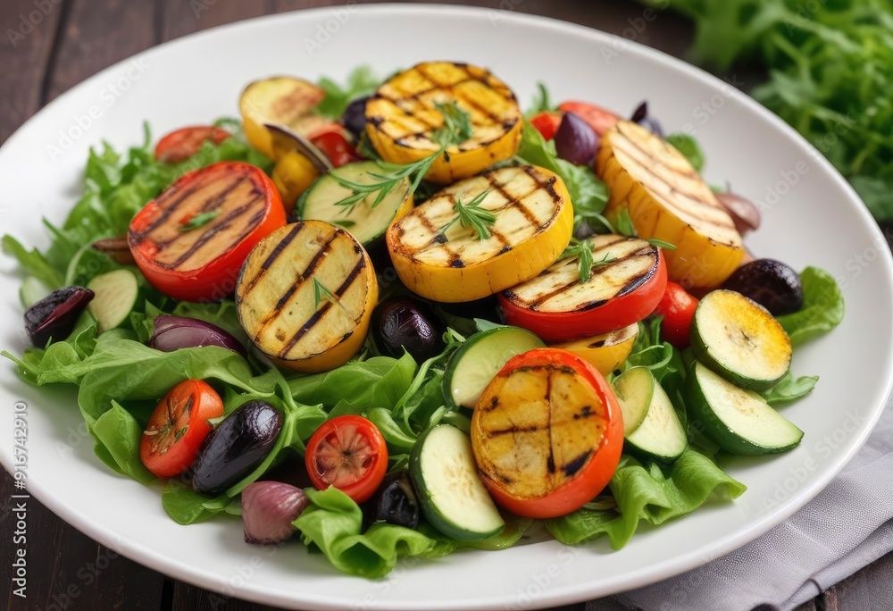 grilled vegetables on green salat grilled vegetables on green salat
