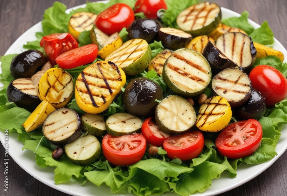 grilled vegetables on green salat grilled vegetables on green salat