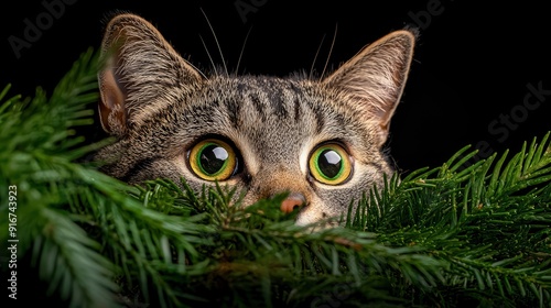 Funny Portrait Of A Domestic Cat In A Forest, Wilderness Theme photo