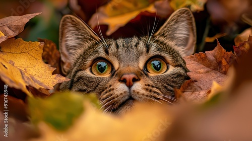 Funny Portrait Of A Domestic Cat In A Forest, Wilderness Theme photo