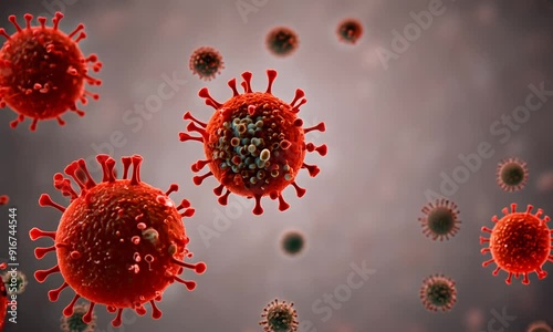 Microscopic Menace: A 3D rendering of COVID-19 virus particles, highlighting their intricate structure and potential for infection. 
