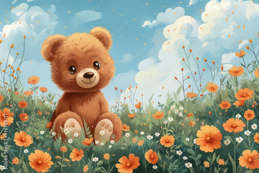 illustration background of a cute bear in garden