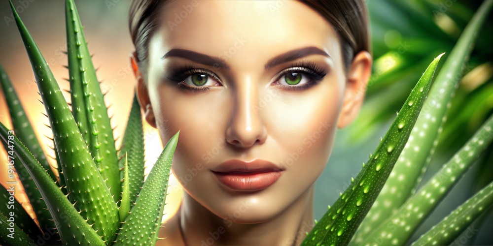 Beauty portrait of woman with aloe vera leaves Beauty portrait of woman with aloe vera leaves