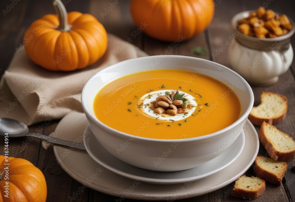 pumpkin soup with pumpkin background, ai pumpkin soup with pumpkin background, ai