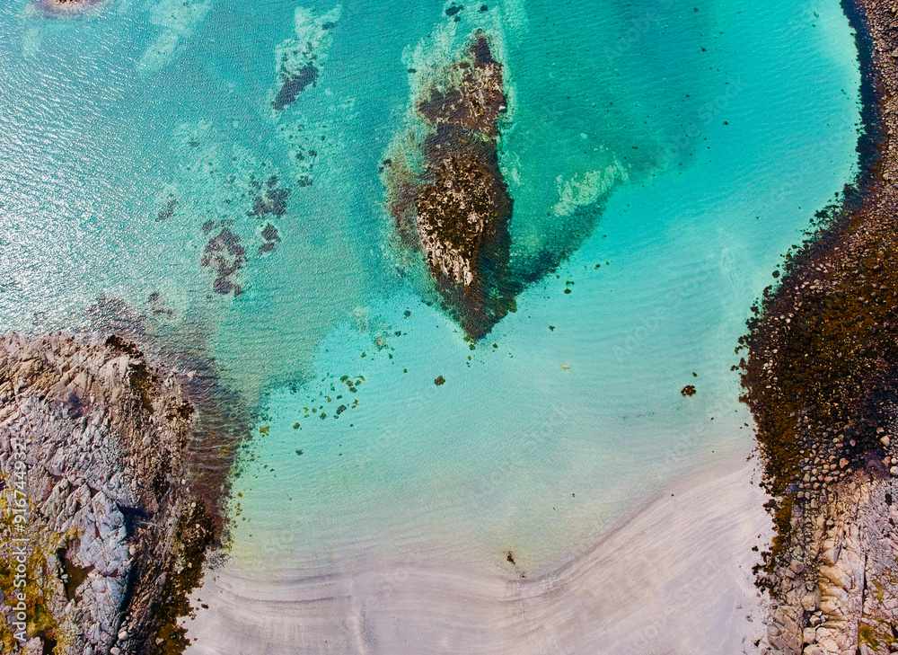 Northern Norway beach with vibrant turquoise waters and rugged coastline