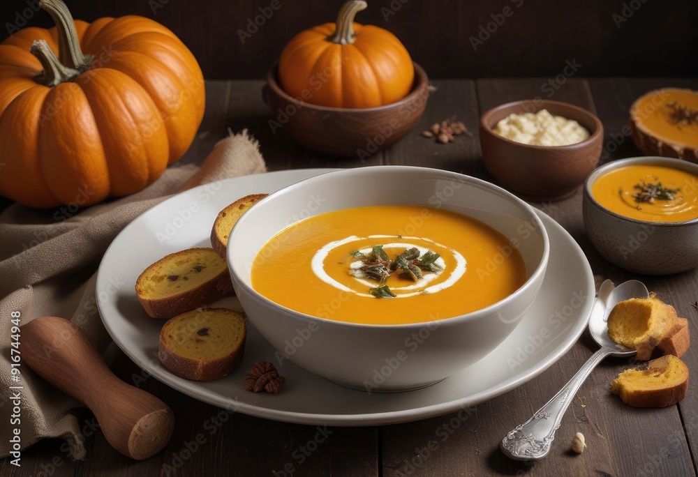 pumpkin soup with pumpkin background, ai pumpkin soup with pumpkin background, ai