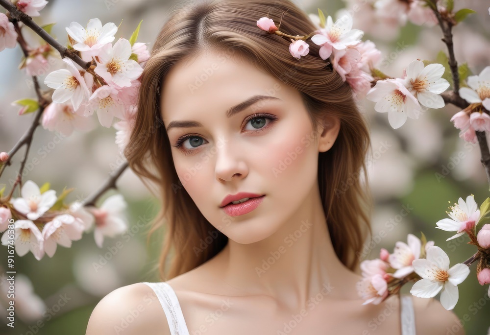 portrait of a woman with pink flowers, ai portrait of a woman with pink flowers, ai
