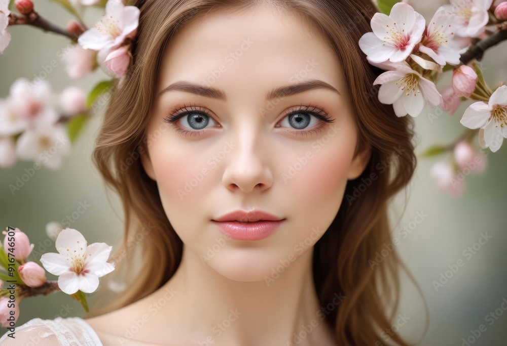 portrait of a woman with pink flowers, ai portrait of a woman with pink flowers, ai