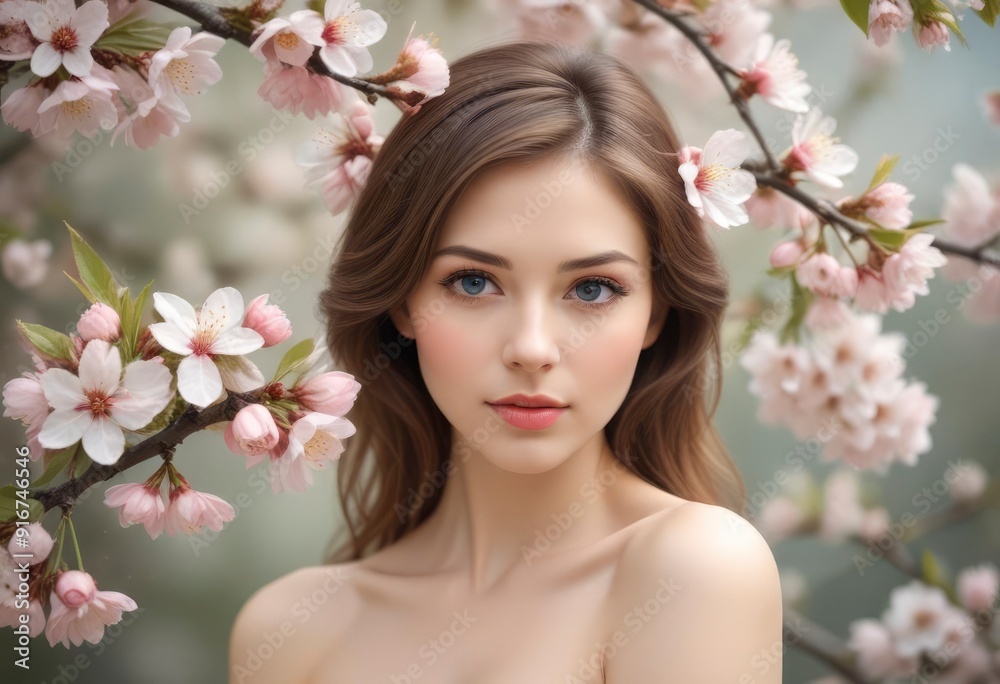 portrait of a woman with pink flowers, ai portrait of a woman with pink flowers, ai