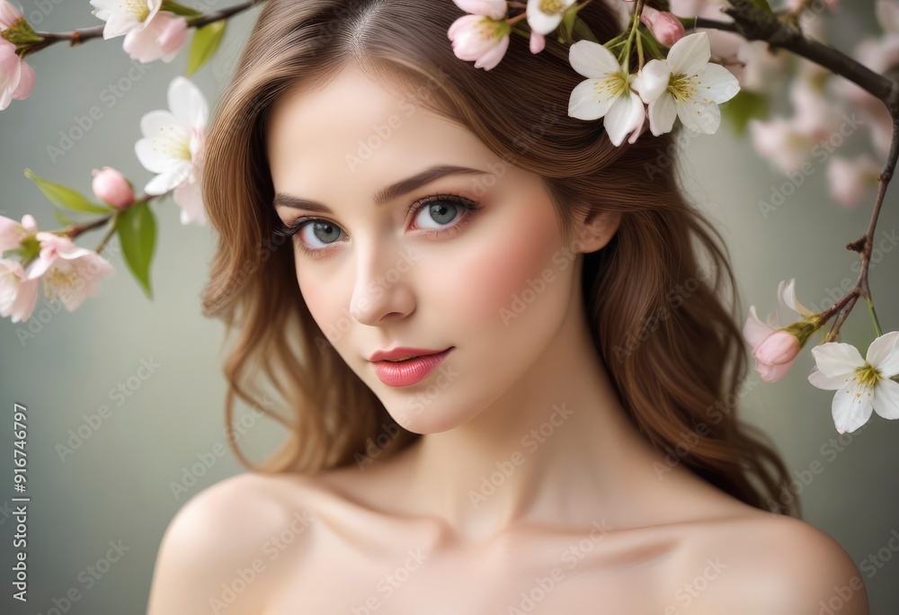 portrait of a woman with pink flowers, ai portrait of a woman with pink flowers, ai