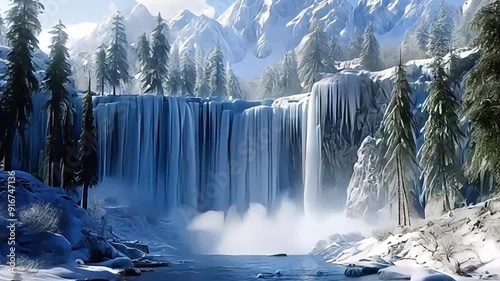 Ice waterfall in the mountains