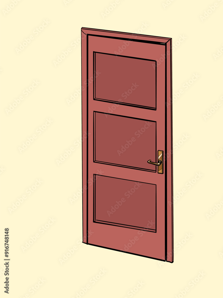 Pop Art Retro Minimalist door design for home. An obstacle to future goals. Closed door with simple empty background. Pop Art Retro Minimalist door design for home. An obstacle to future goals. Closed door with simple empty background.