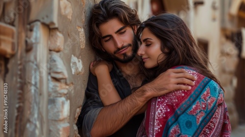 Picture of young wealthy middle eastern couple hugging love story