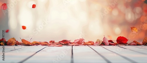 Fall scene with a neutral backdrop and autumn leaves, providing an open space ideal for text or custom content 8K , high-resolution, ultra HD,up32K HD photo