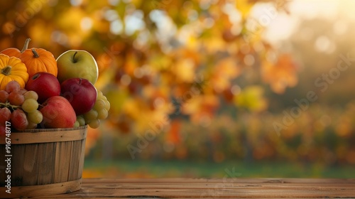 Autumn harvest background with fresh produce and a soft light backdrop, providing a generous text space for your content 8K , high-resolution, ultra HD,up32K HD