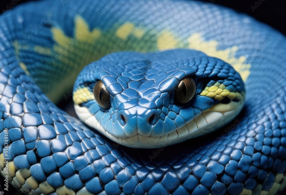 Blue viper snake closeup face, ai Blue viper snake closeup face, ai