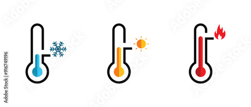 icon set of thermometer, cold, warm and hot modes. simple design, editable vector eps 10.