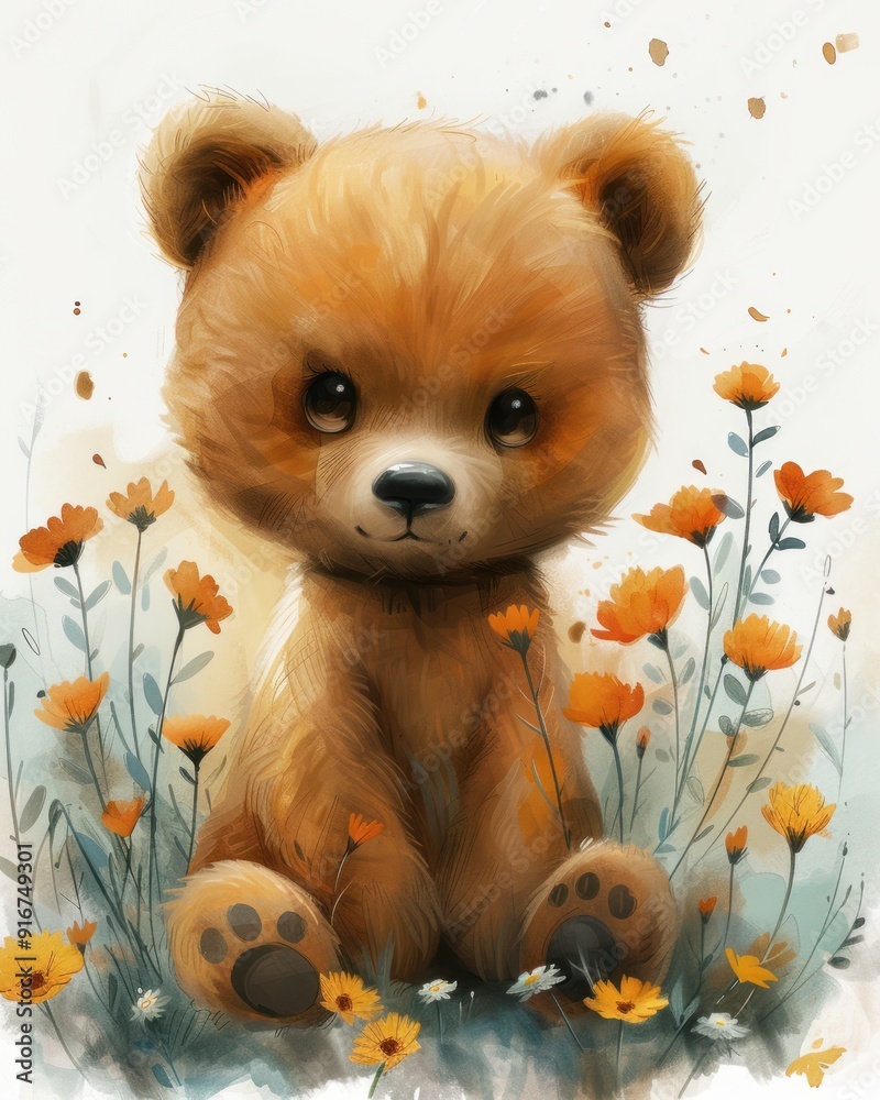 illustration background of a cute bear in garden illustration background of a cute bear in garden