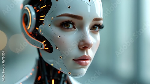 Beautiful woman robot development of Artificial intelligence innovation of modern humanoid face