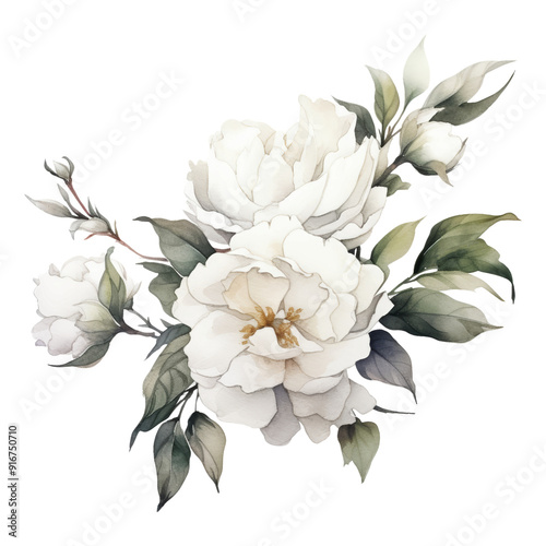 bouquet of white flowers watercolor isolated on transparent background cutout