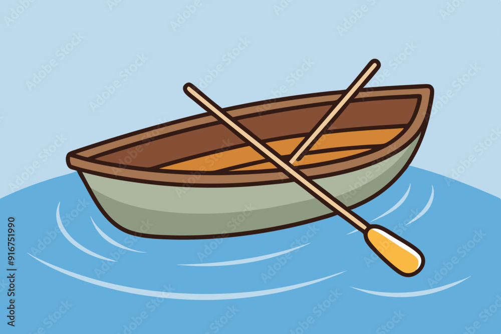 Fototapeta premium A small wooden rowing boat floating on water art vector illustration