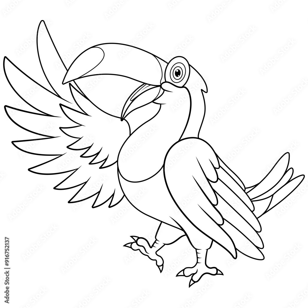 Obraz premium Cartoon funny toucan line art