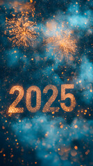 New year banner or greeting card with Luminous inscription Hello 2025