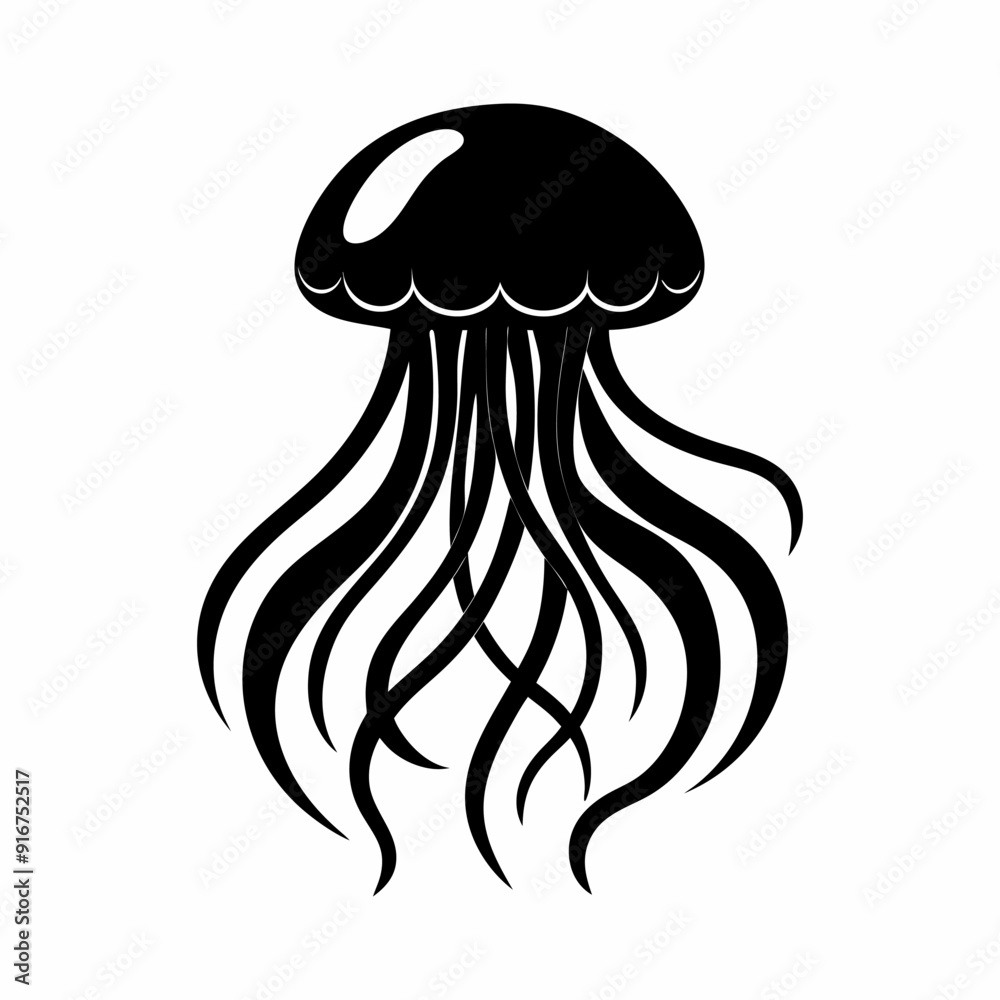 Fototapeta premium Cartoon type octopus silhouette on white background