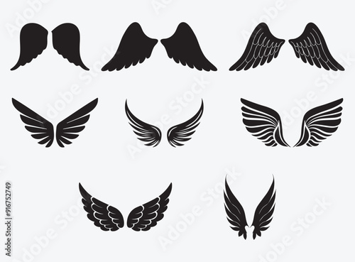 Flat design angel wings silhouette set