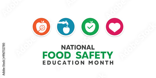 National Food Safety Education Month.  Great for cards, banners, posters, social media and more. White background.