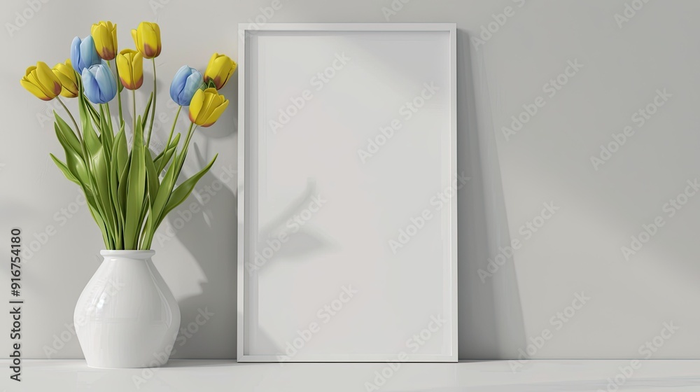 White Frame and Tulips in a Minimalist Setting White Frame and Tulips in a Minimalist Setting