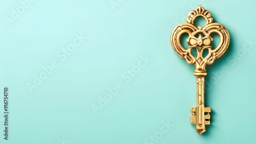 golden key on blue background