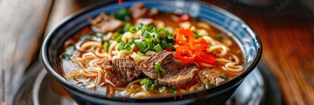 Close up of Chinese beef noodle soup Close up of Chinese beef noodle soup