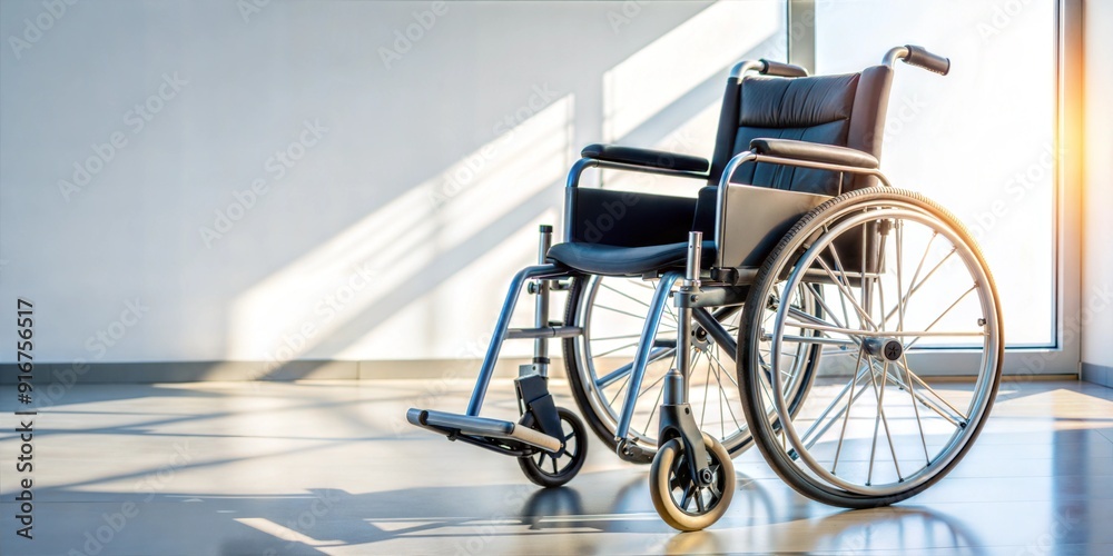 Wheelchair in dimly lit room with green wall Wheelchair in dimly lit room with green wall