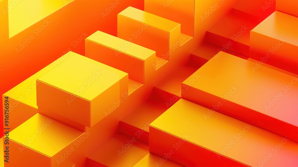 A vibrant 3D abstract scene showcasing geometric gradients in vivid orange and yellow, with sleek shapes and gradient transitions A vibrant 3D abstract scene showcasing geometric gradients in vivid orange and yellow, with sleek shapes and gradient transitions
