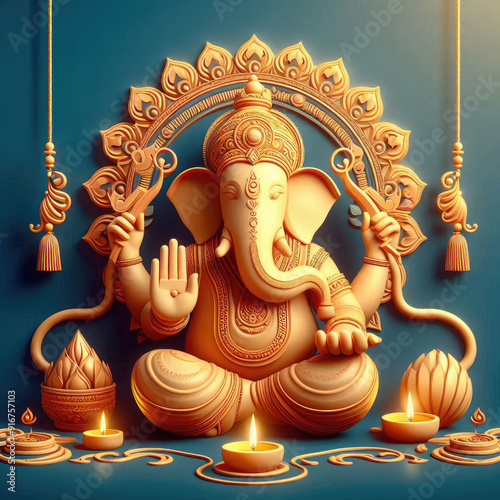 Obraz na płótnie Illustration of Lord Ganpati or Ganesha for Ganesh Chaturthi festival w salonie