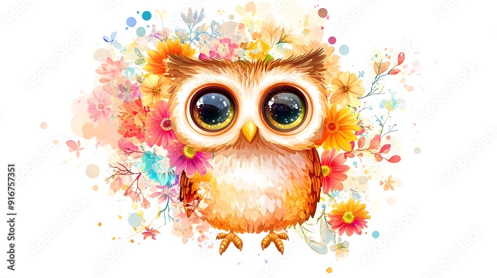 Cute Owl in a Floral Frame. Cute Owl in a Floral Frame.