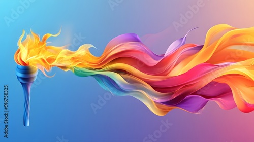 Abstract Flame Torch With Colorful Wavy Stream. photo