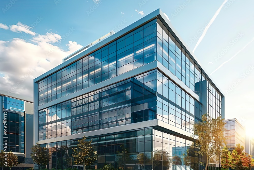Fototapeta premium Contemporary Office Building with Glass Facade