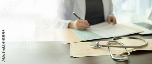 Photos medical writer or medical communicator are writing clinical trial documents that describe research results, product use, and other medical information