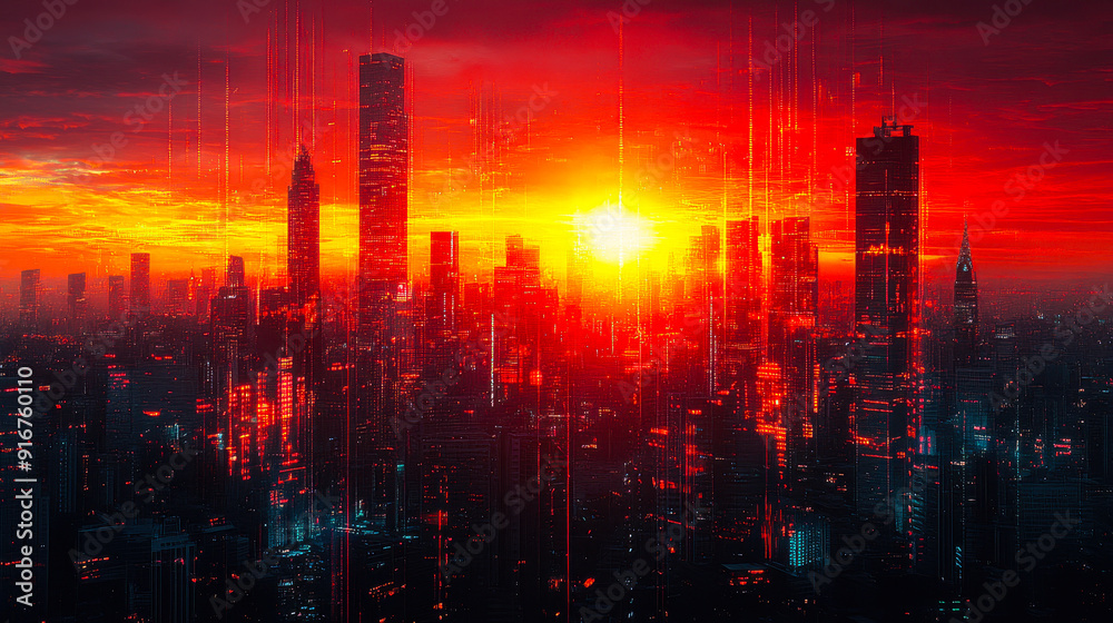 Double Exposure of Business Charts and Financial District at Sunset - Merging Business Analytics with Urban Skyline for Financial Growth and Success Concept Double Exposure of Business Charts and Financial District at Sunset - Merging Business Analytics with Urban Skyline for Financial Growth and Success Concept